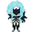 Zandik, a small figure with ice-blue hair and a dark cloak